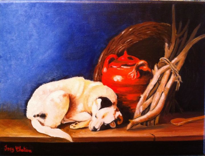 Peinture intitulée "jack-endormi.jpg" par Josy Chatain, Œuvre d'art originale
