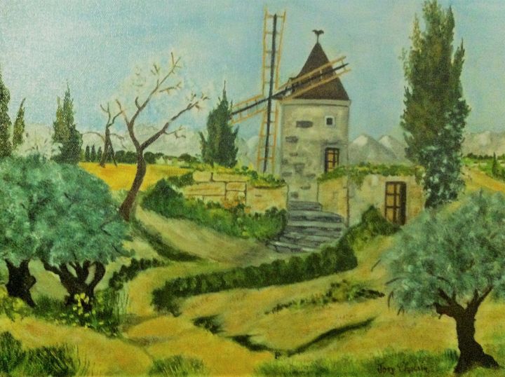 Malerei mit dem Titel "Moulin de Provence" von Josy Chatain, Original-Kunstwerk