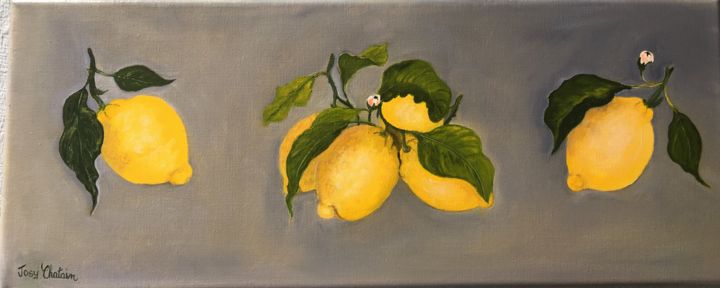 Peinture intitulée "Citrons de MENTON" par Josy Chatain, Œuvre d'art originale