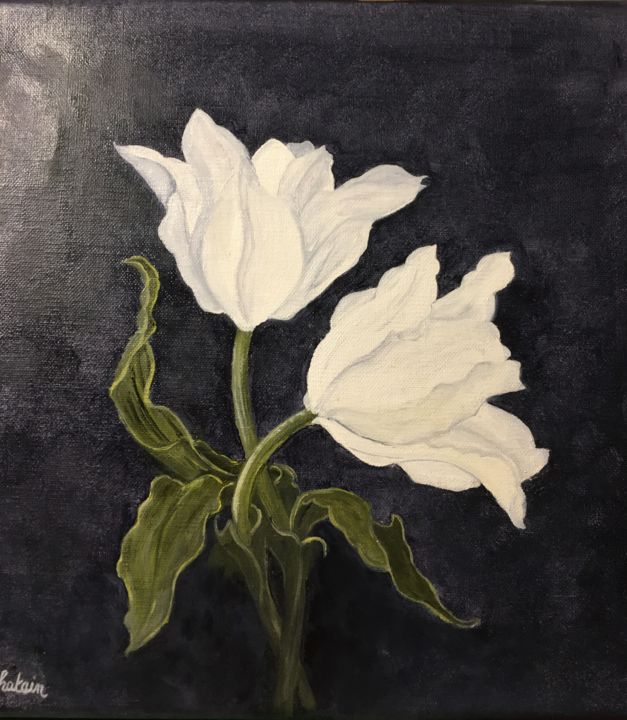 Painting titled "Tulipes blanches" by Josy Chatain, Original Artwork, Oil