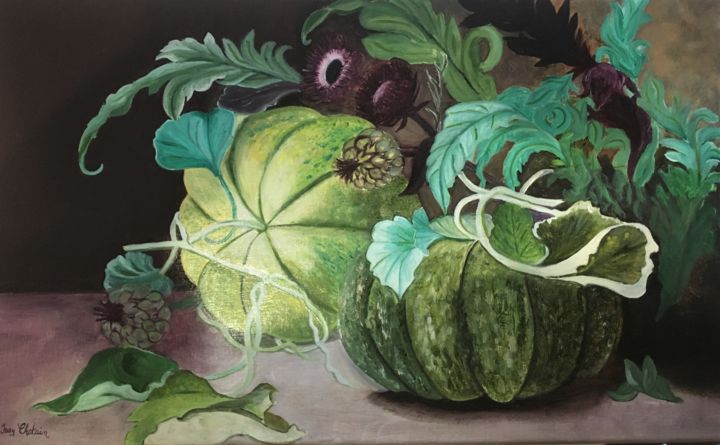Peinture intitulée "Melons" par Josy Chatain, Œuvre d'art originale, Huile