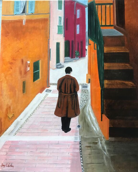 Painting titled "Rue du Vieux Menton" by Josy Chatain, Original Artwork, Oil