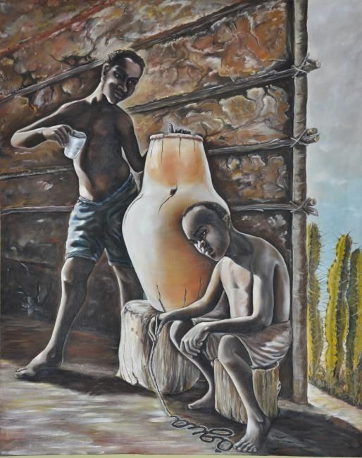 Pintura intitulada "Pote sem água" por Jota Vieira, Obras de arte originais, Óleo