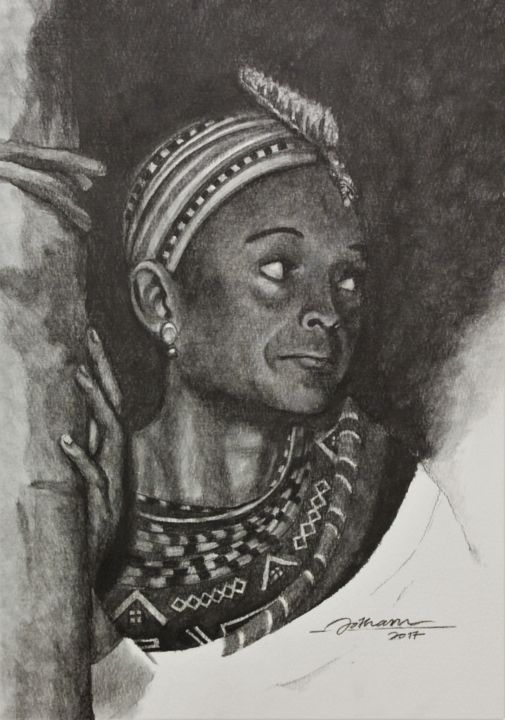 Pittura intitolato "maasai-woman-africa…" da Jotham Njoroge, Opera d'arte originale, Altro