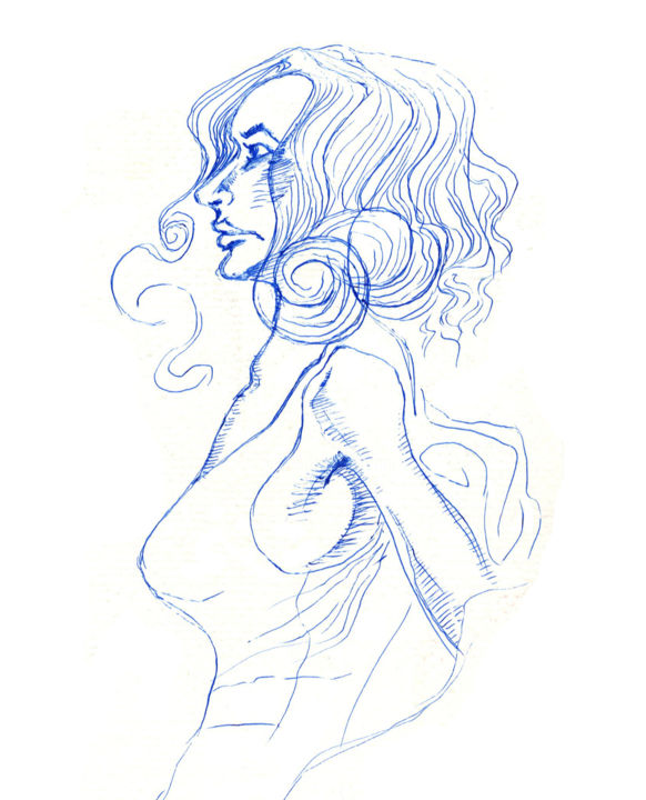 Drawing titled "Blue Sketch #1" by Journeymandesigns, Original Artwork, Ballpoint pen