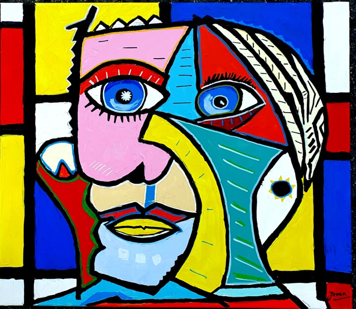 Painting titled "Picasso vs Mondriaan" by Jovanart, Original Artwork, Acrylic