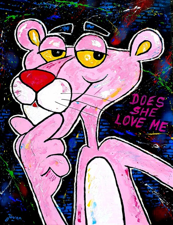 Painting titled "Pink Panther, Love'…" by Jovanart, Original Artwork, Acrylic
