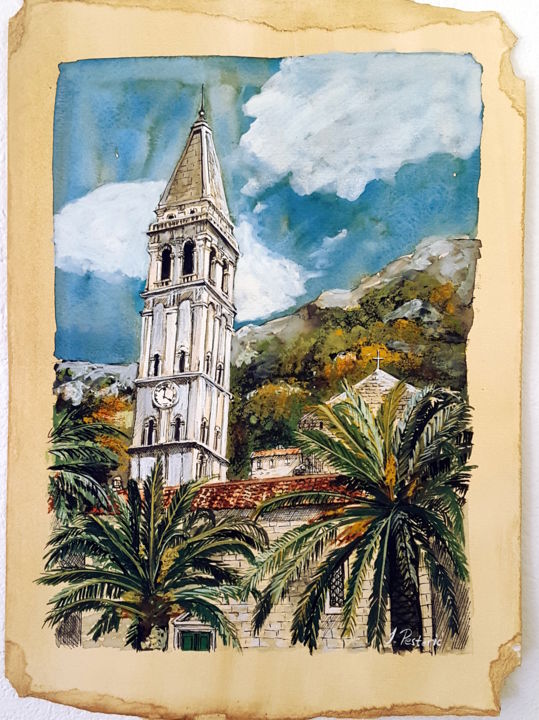 Painting titled "St. Nikola Church,…" by Jovana Pestoric, Original Artwork, Gouache
