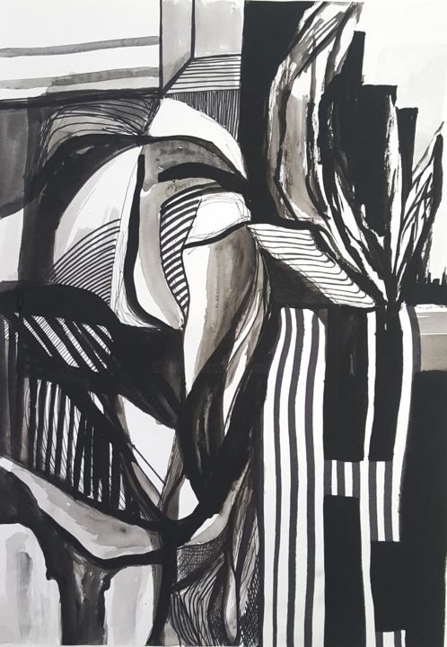 Zeichnungen mit dem Titel "The Sound of Lines" von Jovana Pestoric, Original-Kunstwerk, Tinte