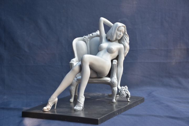 Sculpture intitulée "Rosemary on chair s…" par Joy And Willy, Œuvre d'art originale, Métaux