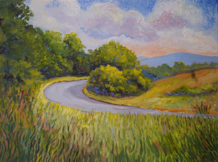 Painting titled "Mountain Road" by Joy Parks Coats, Original Artwork, Acrylic Mounted on Wood Stretcher frame