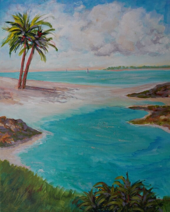 Painting titled "Bahama Blues" by Joy Parks Coats, Original Artwork, Acrylic Mounted on Wood Stretcher frame