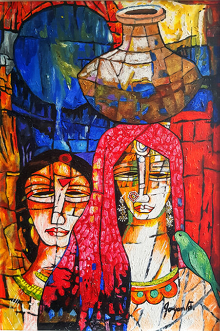 Painting titled "Mother and Daughter" by Joyanto Deb, Original Artwork, Acrylic