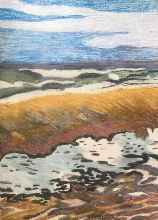 Dessin intitulée "Beach" par Joyce Van Den Engel, Œuvre d'art originale, Crayon
