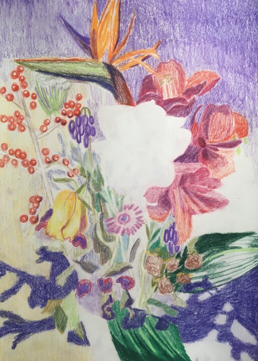 Disegno intitolato "Flowers" da Joyce Van Den Engel, Opera d'arte originale, Matita