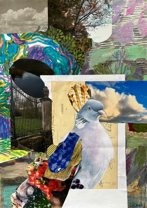 Collages intitolato "Leaving the park" da Joyce Van Den Engel, Opera d'arte originale, Matita