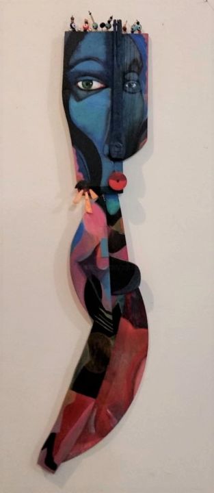 Escultura titulada "Blues Angel" por Joyce Owens, Obra de arte original, Madera