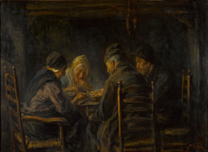 Painting titled "Mangeurs de pommes…" by Jozef Israëls, Original Artwork, Oil