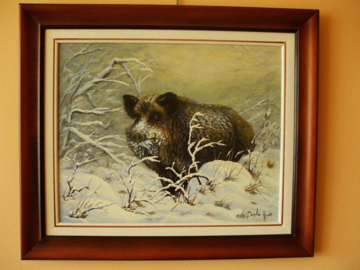 Peinture intitulée "Wild boar" par József Darkó-Apor, Œuvre d'art originale, Huile