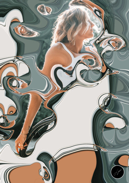 Digitale Kunst mit dem Titel "Wheelchair Woman" von Jp Eugster, Original-Kunstwerk, 3D Modellierung