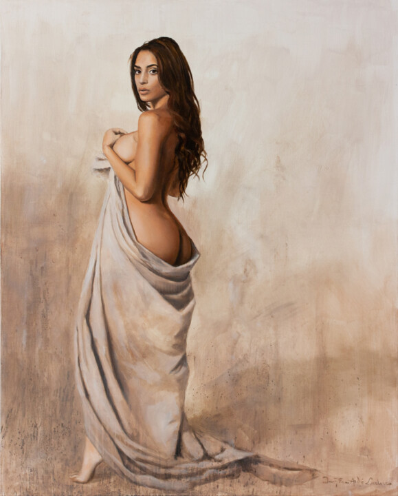 Painting titled "Angelica" by Jean-Pierre André Leclercq, Original Artwork, Oil Mounted on Wood Stretcher frame