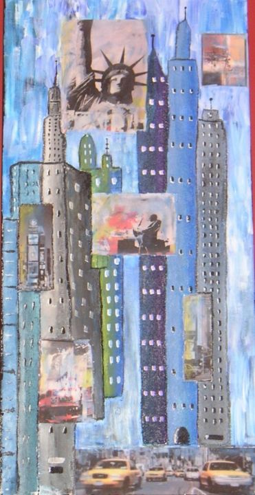 Painting titled ""NEW YORK BLEU"" by Jparzy, Original Artwork, Oil