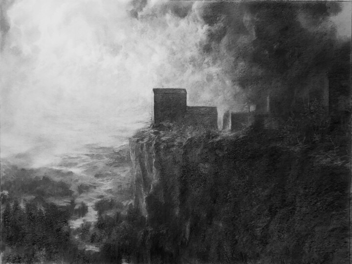 Dessin intitulée "Les hauts murs" par Jean-Pierre Baïlé, Œuvre d'art originale, Fusain
