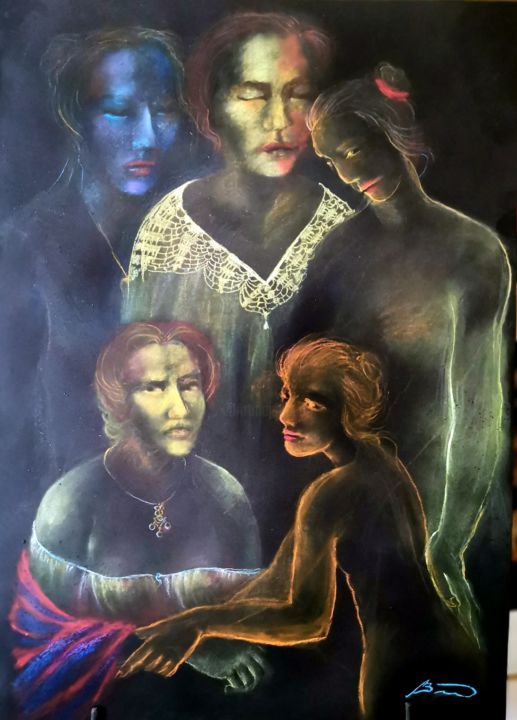Disegno intitolato "colorful family..Pa…" da Biro, Opera d'arte originale, Pastello