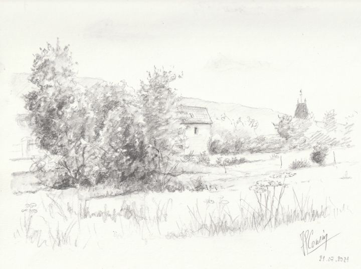 Drawing titled "Campagne Alizéenne" by Jean-Pierre Cousin, Original Artwork, Graphite