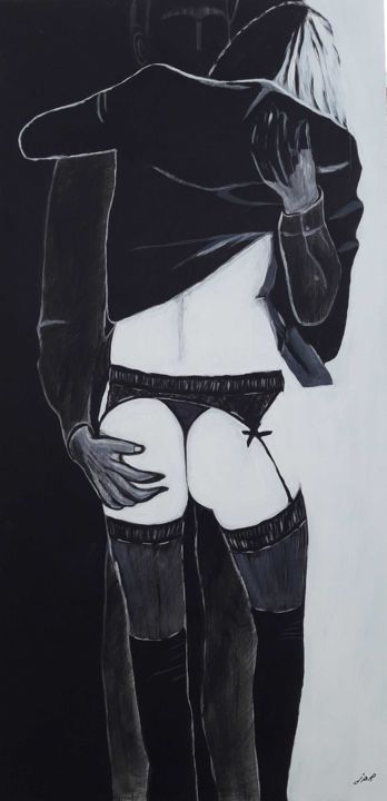 Peinture intitulée "Etreinte-en-noir-et…" par Jean Philippe Dufau, Œuvre d'art originale, Acrylique
