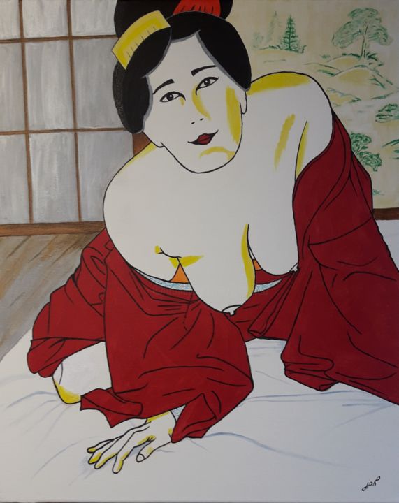Pintura titulada "Kimono rouge" por Jean Philippe Dufau, Obra de arte original, Acrílico