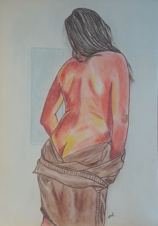 Dessin intitulée "Dos rouge" par Jean Philippe Dufau, Œuvre d'art originale, Pastel