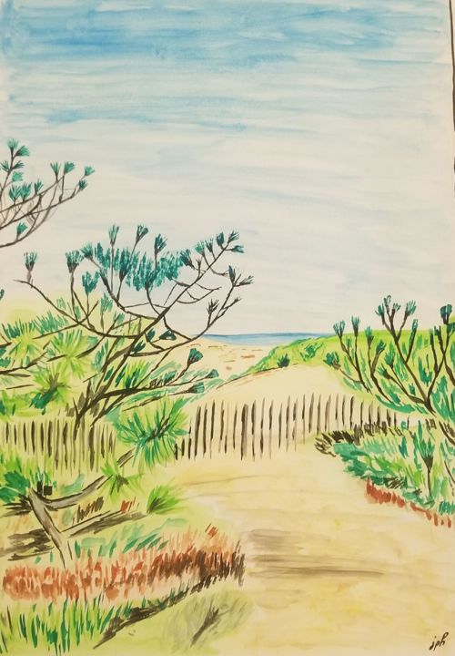 Peinture intitulée "Petit chemin vers l…" par Jean Philippe Dufau, Œuvre d'art originale, Aquarelle
