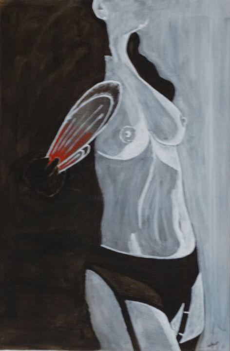 Peinture intitulée "femme-a-l-eventail" par Jean Philippe Dufau, Œuvre d'art originale, Acrylique
