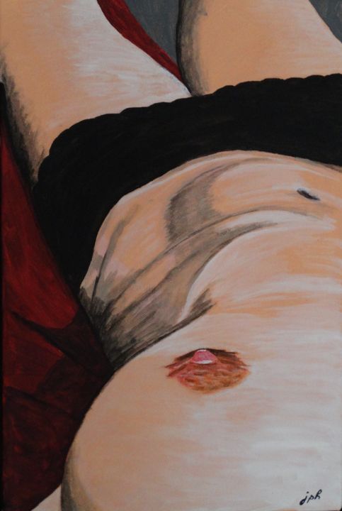 Painting titled "femme-allongee-zoom" by Jean Philippe Dufau, Original Artwork, Acrylic