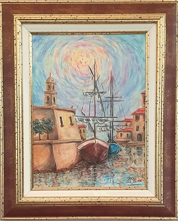 Painting titled "Les bateaux" by Jean-Pierre Loubinoux, Original Artwork, Acrylic Mounted on Wood Stretcher frame