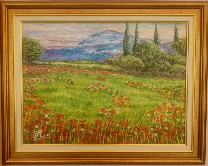 Painting titled "Les coquelicots de…" by Jean-Pierre Loubinoux, Original Artwork, Acrylic Mounted on Wood Stretcher frame