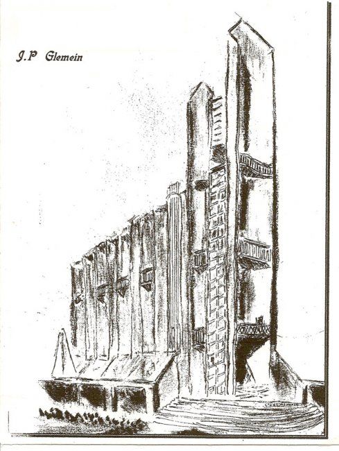 Dibujo titulada "eglise de Royan" por J.P. Glemein-Martinelli, Obra de arte original