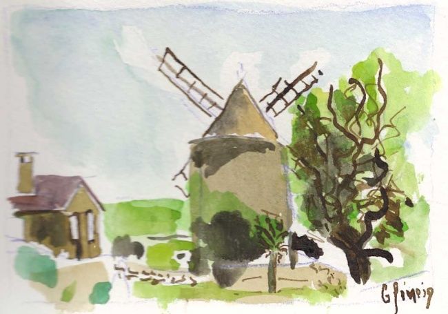 Desenho intitulada "le moulin d'Alphonse" por J.P. Glemein-Martinelli, Obras de arte originais