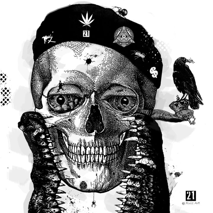 Arte digitale intitolato "Rebel  Skull" da Jesus J. Ruiz, Opera d'arte originale, Pittura digitale