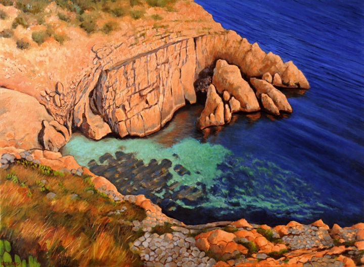 Painting titled "Calanques" by Renand, Original Artwork, Oil