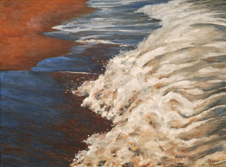 Painting titled "Vague déferlante 2,…" by Renand, Original Artwork, Oil Mounted on Wood Stretcher frame