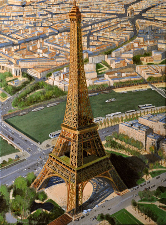 Painting titled "Tour Eiffel vue aér…" by Renand, Original Artwork, Oil