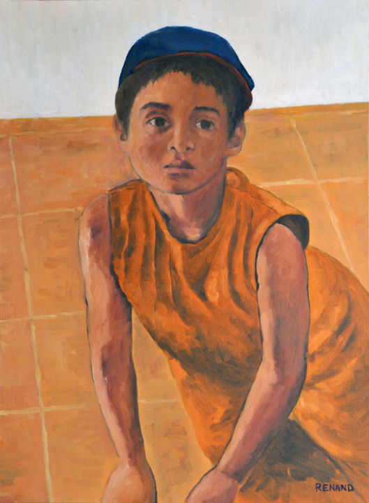 Painting titled "Adrien à la cassett…" by Renand, Original Artwork, Oil