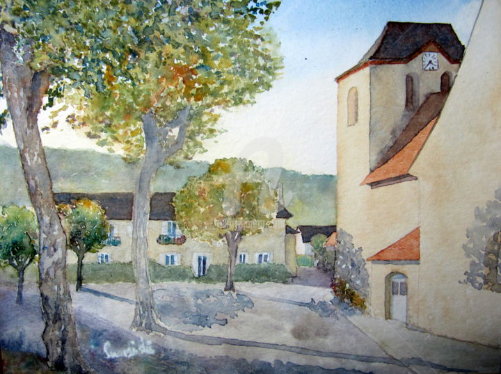 Malerei mit dem Titel "'Place de l'Eglise,…" von Jutta Smarsinski, Original-Kunstwerk