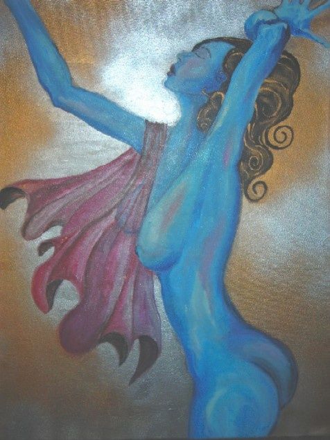 Peinture intitulée "blue girl" par Justin Singh, Œuvre d'art originale