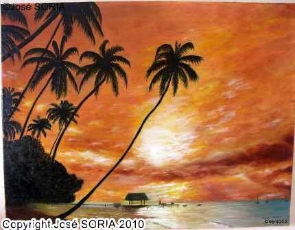 Painting titled "Coucher de soleil" by Jose Soria, Original Artwork, Oil