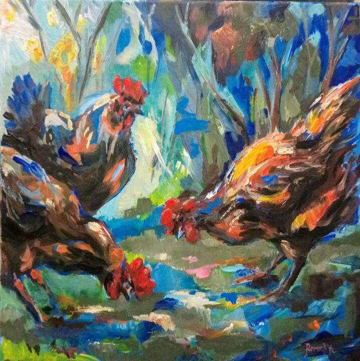 Painting titled "Étude de poules" by Jsroosenys, Original Artwork, Acrylic
