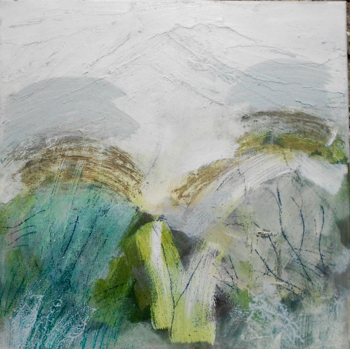 Pittura intitolato "mountain landscape" da June Stapleton, Opera d'arte originale, Olio