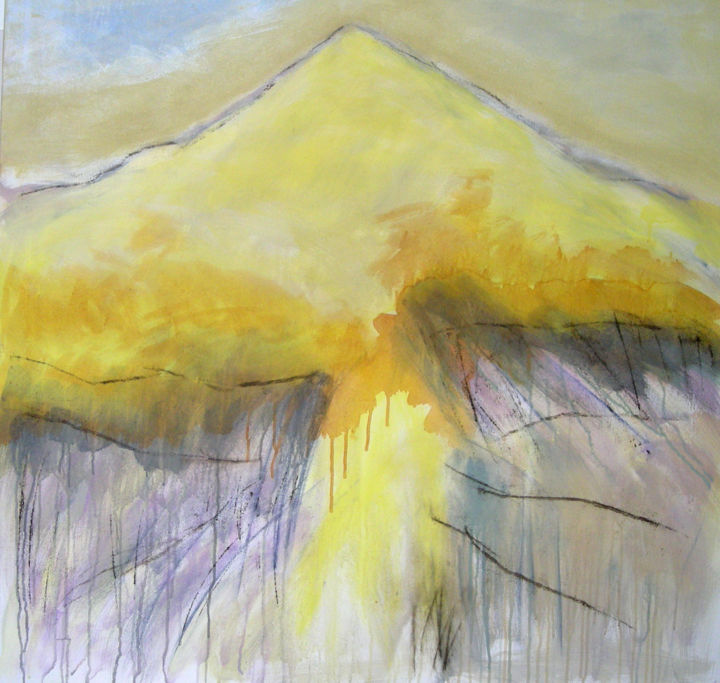 Painting titled "yellow mountain" by June Stapleton, Original Artwork, Acrylic